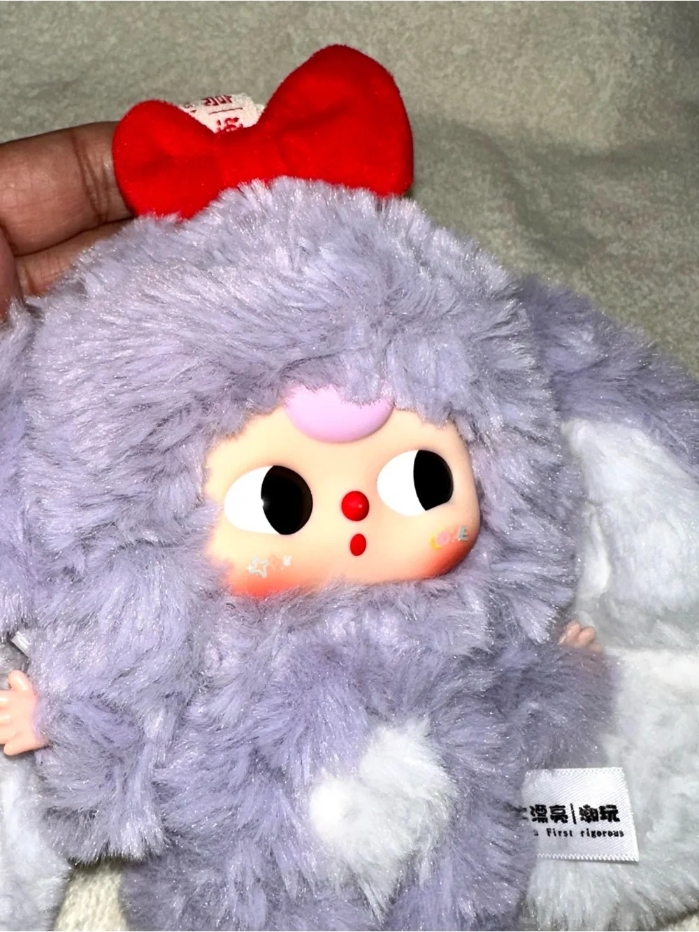 Baby Three Purple Bunny Plush Doll Red Bow Blind Box Keychain